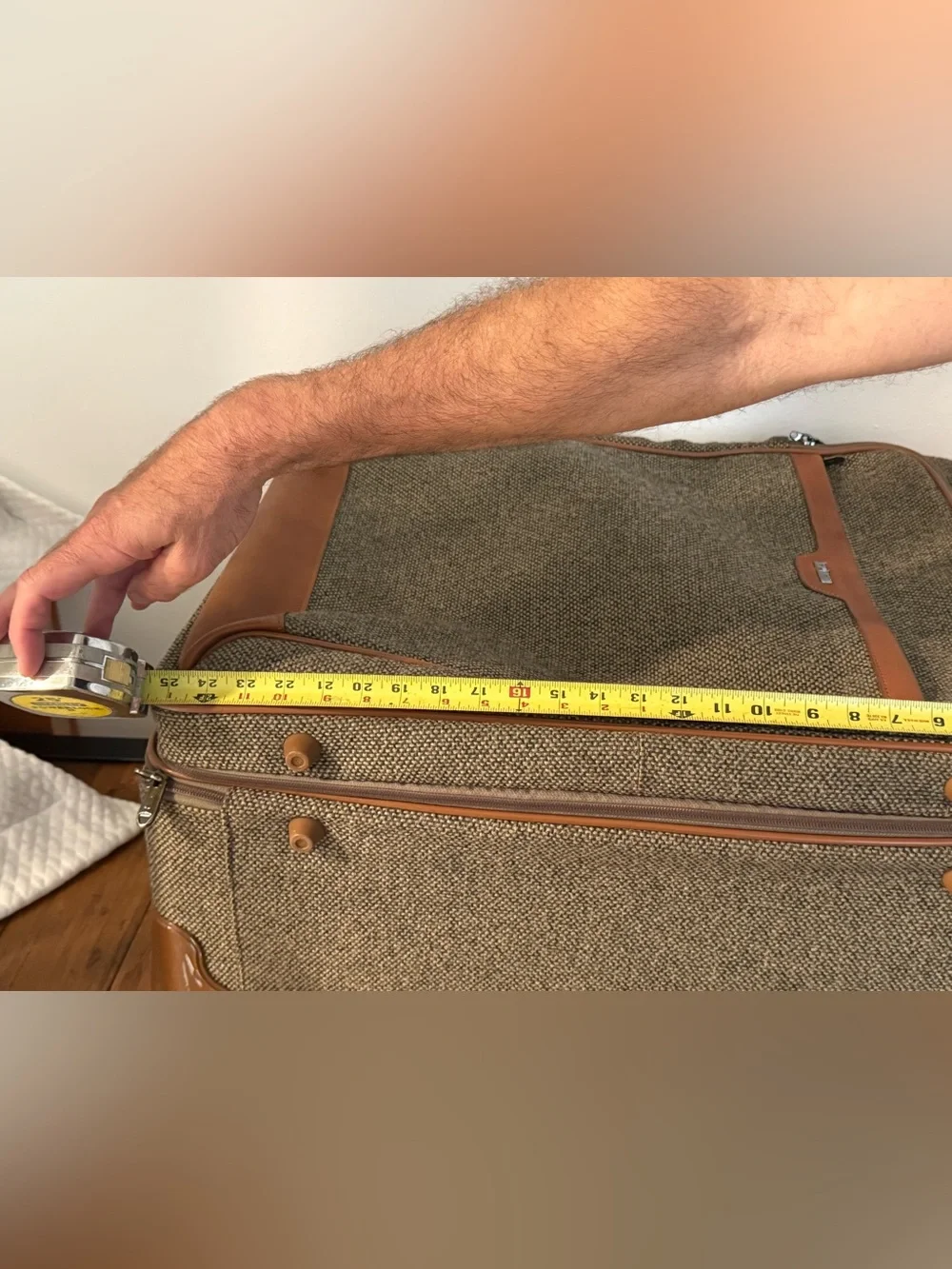 Men's Carry-On Rolling Suitcase in Tweed Gray with Tan Accents